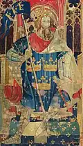 König Arthur auf einem Teppich etwa aus dem Jahr 1385.