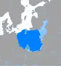 In den dunkelblau markierten Gebieten ist Polnisch die wichtigste Sprache.
