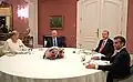 Recep Tayyip Erdoğan mit Angela Merkel, Wladimir Putin und dem französischen Präsidenten Emmanuel Macron
