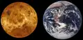 Die Venus ist fast genauso groß wie die Erde. Sie ist in Wirklichkeit viele Millionen Kilometer von der Erde entfernt.