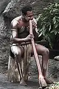Dieser Mann spielt ein Didgeridoo, ein typisches Blasinstrument in seinem Volk der Aborigines in Australien