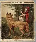 Wie Rotkäppchen den Wolf trifft. Bild aus den Niederlanden, 1868.