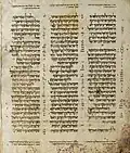 Der Aleppo-Kodex ist ein über tausend Jahre altes Buch aus Aleppo, einer Stadt in Syrien. Die Sprache ist Hebräisch.