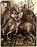 Das Bild „Ritter, Tod und Teufel“, von Albrecht Dürer