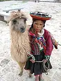 Ein Mädchen in Peru mit seinem Lama