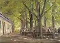 Max Liebermann bildete hier eine Szene im Biergarten ab. Die einfache Bevölkerung trifft sich, um nach der harten Arbeit bei einem Gläschen zu entspannen.