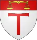 Das Wappen einer französischen Gemeinde: Das Tau steht für den Balken für Hinrichtungen.