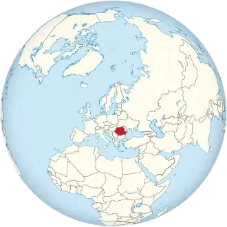 Romania on the globe (Europe centered).svg