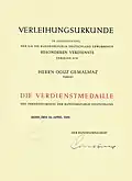 Auch zu jeder Verleihung eines Ordens gehört eine Urkunde.