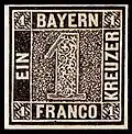 Der „Schwarze Einser“ von 1849 aus Bayern, die erste deutsche Marke