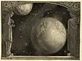Eine Zeichnung aus dem Jahr 1918: Mond, Milchstraße, Erde.