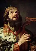 David mit Harfe auf einem Renaissance-Gemälde