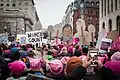 Im Jahr 2017, bei einem Protest für die Rechte von Frauen: Jemand hat ein Bild von Rosa Parks gemalt und mitgenommen.