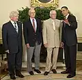 Aldrin, Collins und Armstrong 40 Jahre nach ihrer Reise, mit Barack Obama