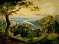 Gemälde des Schlosses mit Neckar und Rheinebene