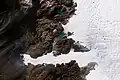 Dies ist ein Gletscher in Grönland. Noch heute brechen davon Eisstücke ab, die als Eisberge im Meer treiben.