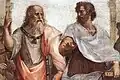 Platon und Aristoteles auf einem berühmten Gemälde aus der Renaissance