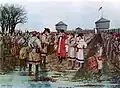 Im Jahr 1779: Ein britischer Gouverneur, Henry Hamilton, muss sich gegenüber den Revolutionstruppen ergeben.