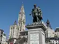 Diese Statue in Antwerpen zeigt Rubens.