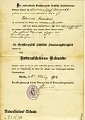 Eine Urkunde aus dem Jahr 1902: Josef Schmidt aus Österreich wird Bürger des Großherzogtums Sachsen.