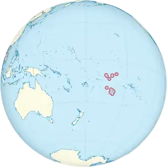 Cook Islands on the globe (small islands magnified) (Polynesia centered).svg