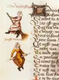 Hexen auf Besen, aus einem Buch von 1451
