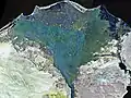Das Nildelta ist auf diesem Bild eingefärbt.
