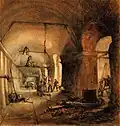 Beim Bau des Themsetunnels in London, im Jahr 1830. Der Tunnel war zunächst für Fußgänger da und später für die U-Bahn.