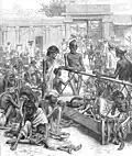 Eine Hungersnot in Indien auf einer Zeichnung aus dem Jahr 1877.