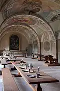 Der Speisesaal eines früheren Klosters. Das Bild ist aus Seligenstadt in Hessen.