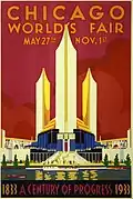 Dieses Poster von 1933 wirbt für eine Messe in der amerikanischen Großstadt Chicago.