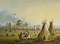 Ein Gemälde von etwa 1860 über das frühere Fort Laramie