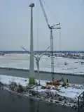 Auf der Steinkopfinsel in Magdeburg wird eine Anlage aufgebaut.