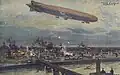 Ein deutsches Luftschiff im Ersten Weltkrieg: Es bombardiert die Stadt Warschau.