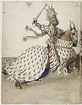 Ein Ritter auf seinem Pferd, beide aufwändig geschmückt.