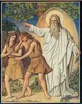 Gott schickte Adam und Eva aus dem Paradies.