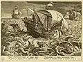 Vor über 400 Jahren: ein Schiff, von drei Seemonstern umzingelt.