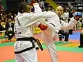 Eine Szene aus einem Taekwondo-Kampf