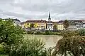 Ein Blick von der Draupromenade über die Drau