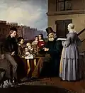 Ein Gemälde etwa aus dem Jahr 1850: Dieser Mann reist mit einem Mikroskop durch das Land und zeigt den Leuten winzige Dinge.