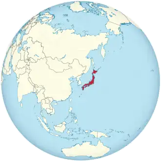 Japan on the globe (de-facto) (Japan centered).svg