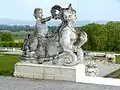 Eine Sphinx-Figur auf Schloss Hof in Niederösterreich, aus der Zeit des Barock