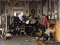 Dieses Gemälde zeigt deutsche Soldaten im Krieg vor 150 Jahren: Sie haben ein reiches Haus in Frankreich für sich eingenommen.