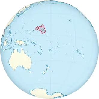 Marshall Islands on the globe (small islands magnified) (Polynesia centered).svg