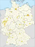 Diese Karte von Deutschland zeigt alle Landkreise. In Gelb sieht man die kreisfreien Städte und die Stadtstaaten.