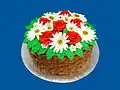 Dieer „Blumenkorb“ ist in Wirklichkeit eine Torte zum Essen.