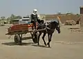 Hier werden Ziegel transportiert, dank einem Pferd.