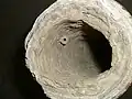 Kalkablagerungen in einer Wasserleitung aus Stein