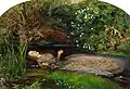 Ophelia ist unglücklich in Hamlet verliebt. Sie wird verrückt und ertrinkt in einem Teich.