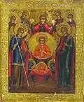 Eine Ikone aus der orthodoxen Kirche Russlands, in der Mitte der Erzengel Michael